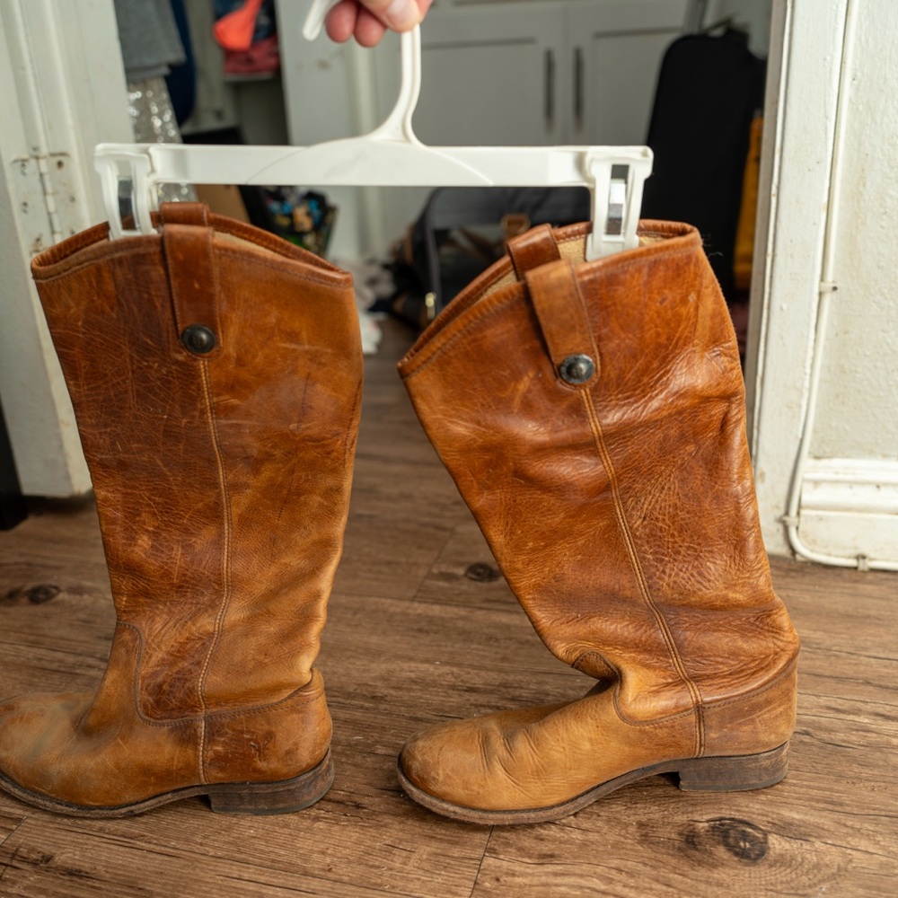Frye boots, woman’s size 7, caramel colored tall boots.